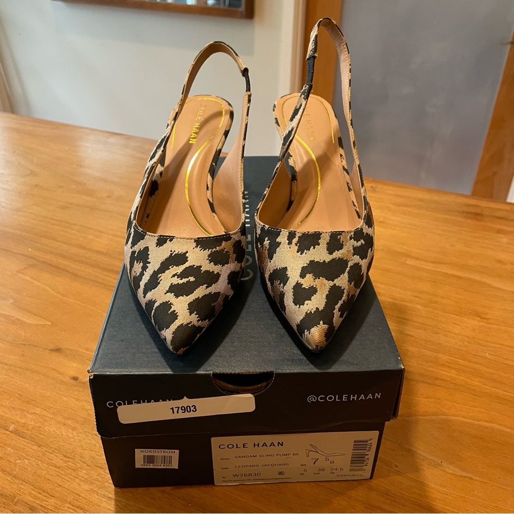 COLE HAAN Women's Leopard Print Vandam Slingback Heels sz 7.5